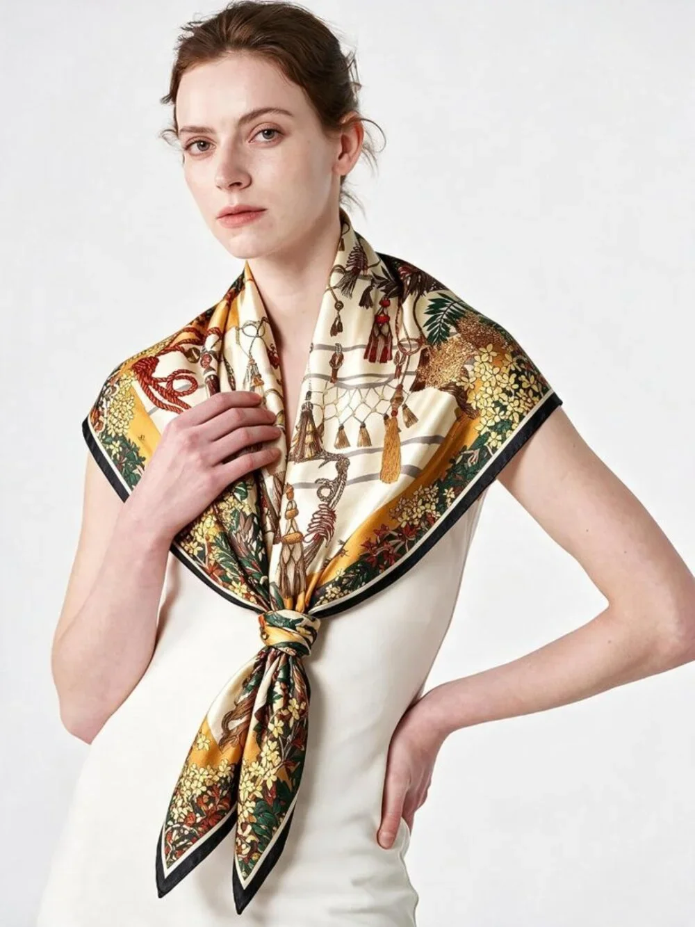 Luxurious 100% Mulberry Silk Large Square Shawl & Oversized Headband Gift Set